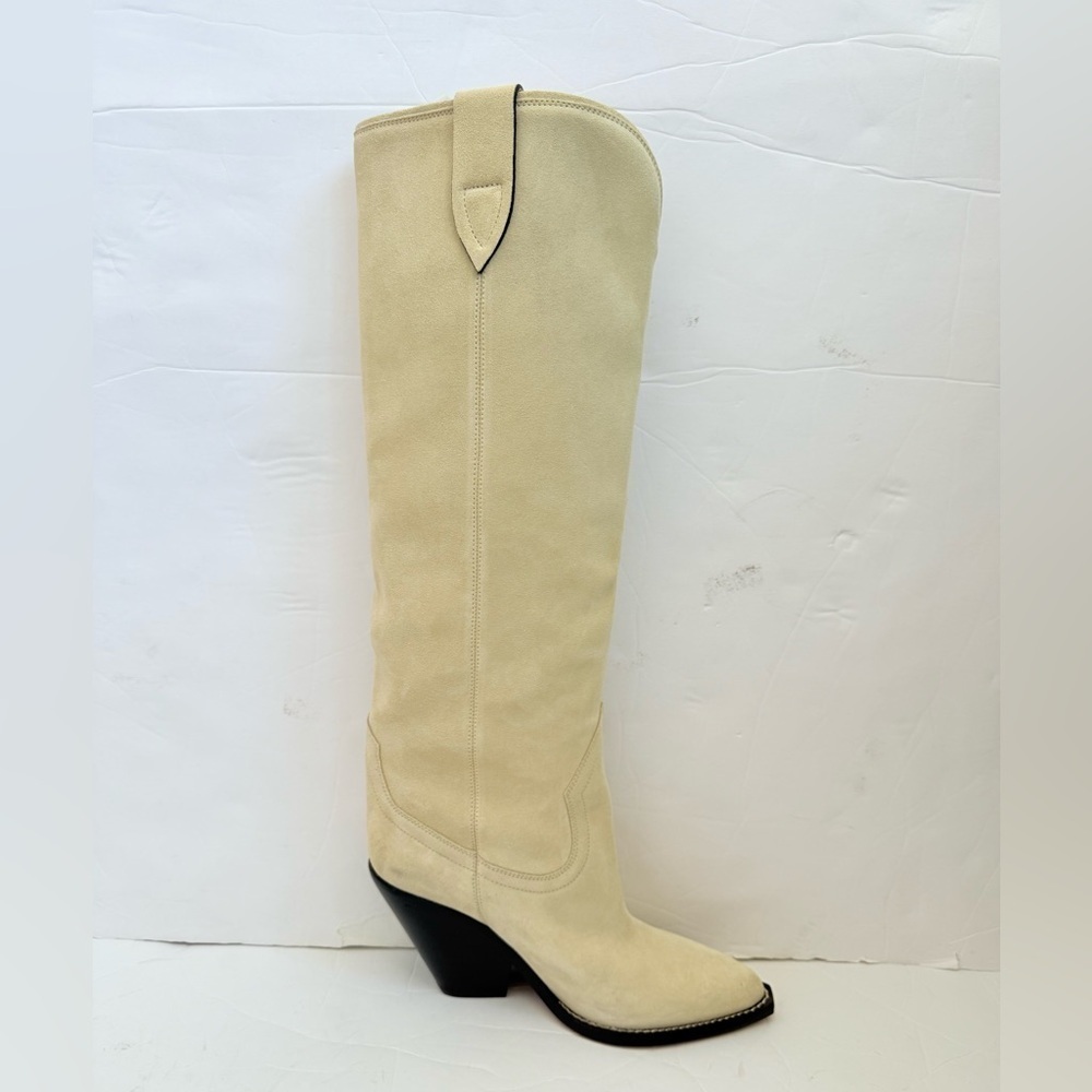 Isabel Marant Ecru/ Cream Suede Leather Lomero Cowboy Knee high boots EU 38 - Picture 8 of 13